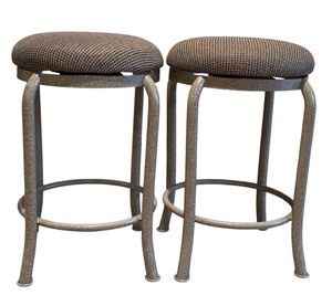 lot 81 image: Pair of Metal Kitchen Stools with Upholstered Seats