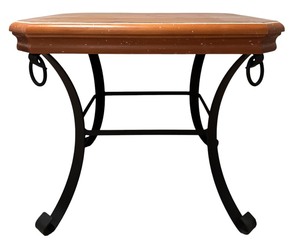 lot 58 image: Beautiful Wrought Iron Square Wood Top End  Accent Table Wood