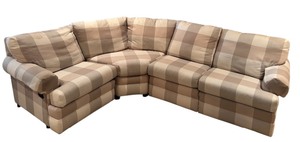 Thomasville Plaid Sectional in Tans, Taupe and Cream with a Reclining Ends