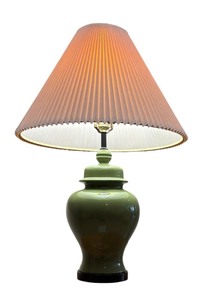 lot 49 image: Gorgeous Olive Green Ceramic Table Lamp with Linen Shade