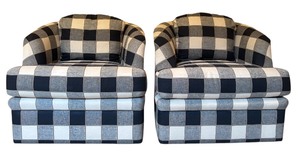 Pair of Thomasville Black and Cream Checked Upholstered Accent Chairs