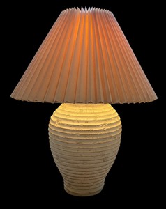 lot 43 image: Textured Ceramic Table Lamp with Linen Shade