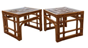 lot 42 image: Pair of Vintage Small Square Rattan and Glass Top Tables