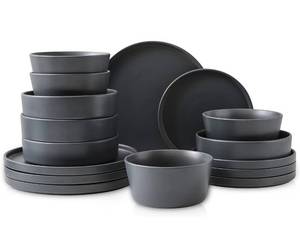 lot 5 image: Stone Lain Celina Stoneware 16-Piece Dinnerware Set, Cereal and Dinner Bowls, Grey