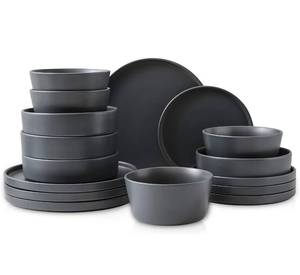 lot 6 image: Stone Lain Celina Stoneware 16-Piece Dinnerware Set, Cereal and Dinner Bowls, Grey