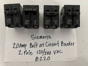 lot 83 image: Siemens 20AMP Bolt On Circuit Breakers 2 Pole 120240 VAC B220