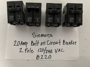 lot 85 image: Siemens 20AMP Bolt On Circuit Breakers 2 Pole 120240 VAC B220