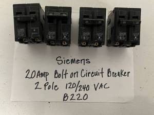 lot 86 image: Siemens 20AMP Bolt On Circuit Breakers 2 Pole 120240 VAC B220