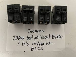 lot 88 image: Siemens 20AMP Bolt On Circuit Breakers 2 Pole 120240 VAC B220