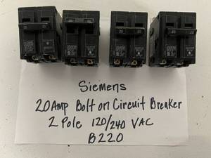 lot 89 image: Siemens 20AMP Bolt On Circuit Breakers 2 Pole 120240 VAC B220