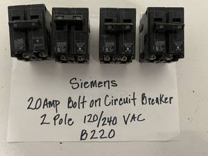 lot 90 image: Siemens 20AMP Bolt On Circuit Breakers 2 Pole 120240 VAC B220
