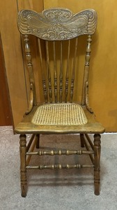 lot 125A image: Charming Vintage Wooden Pressed Back Caned Seat Chair