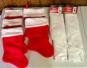 lot 235 image: Set of Five New Christmas Stockings and Two Tree Skirts for Crafting