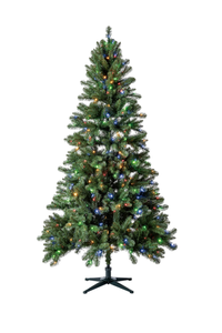 lot 355 image: 7 Pre-Lit Duncan Fir Artificial Christmas Tree, Color-Changing LED Lights with Quick Set, by Holiday Time