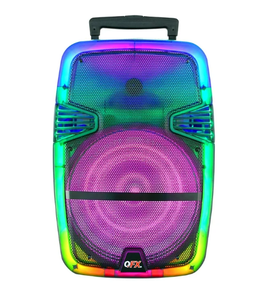 lot 359 image: QFX Wireless Bluetooth Rechargeable Portable Speaker with Party Lights, Multicolor, TMS-1560