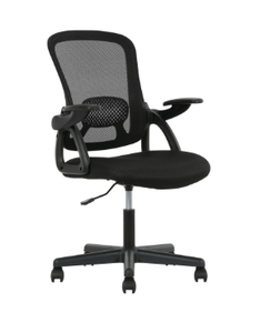 lot 383 image: Mainstays Ergonomic Mesh Back Office Chair with Flip Up Arms for Adults, Black Fabric