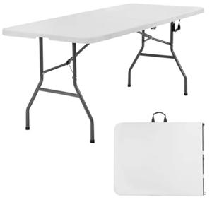 lot 611 image: PayLessHere Folding Tables Plastic 6ft Half Portable Foldable Table for for Parties Wedding BBQ Camping, White 6 FT