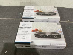lot 112 image: LOT of 2 Mainstays Double Burner, 1800 W, Black Electric Cooktop