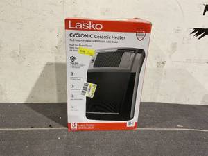 lot 125 image: Lasko 1500W Cyclonic Ceramic Console Electric Space Heater with Timer, CC24925, Black