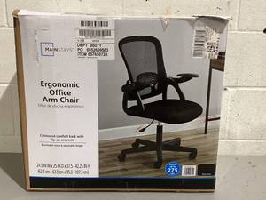 lot 522 image: Mainstays Ergonomic Mesh Back Office Chair with Flip Up Arms for Adults, Black Fabric