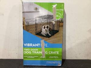 lot 609 image: Vibrant Life Double Door Metal Wire Dog Crate with Leak-Proof Pan and Divider, 36 inch