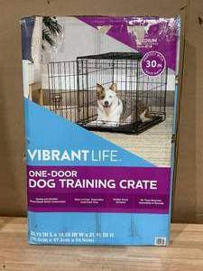 lot 353 image: Vibrant Life, Single-Door Folding Dog Crate with Divider, Medium, 30