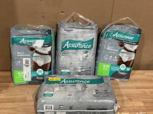 lot 394 image: LOT OF 4 Assurance Mens Incontinence Underwear, Small  Medium, Maximum Absorbency