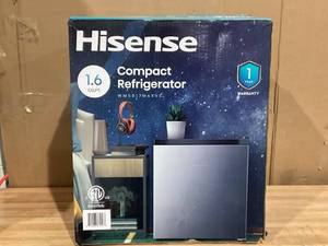 lot 409 image: Hisense 1.6 Cu Ft Single Door Mini Fridge, Silver, Energy Star, 1 Year Warranty