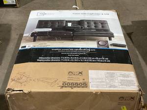 lot 418 image: Mainstays Memory Foam Futon with Cupholder and USB, Black Faux Leather