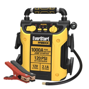 lot 128 image: EverStart Maxx 1000 Peak Amp Jump Starter with Compressor, Pivoting LED Light, DC and USB Port