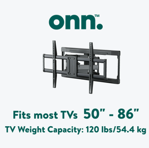 lot 131 image: Onn. Full Motion TV Wall Mount for 50 to 86 TVs, UL Listed, swivel 45°, up to 15-15°Tilting