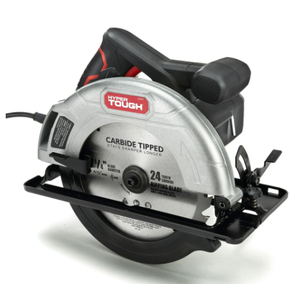 lot 142 image: Hyper Tough 12 Amp Corded 7-14 inch Circular Saw with Steel Plate Shoe, Adjustable Bevel, Blade & Rip Fence