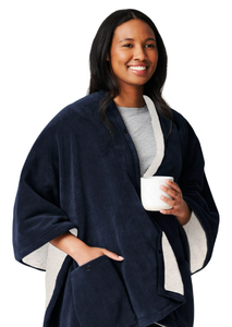 lot 245 image: Sunbeam On-The-Go Throw Poseidon Microplush Sherpa, 4 Heat Settings, Cordless Heated Blanket, 50 x 60