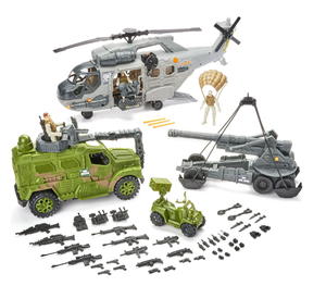 lot 248 image: LOT OF 2 57PCS Kid Connection Giant Helicopter and Military Vehicles Toy Play Set