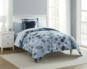 lot 627 image: 7PCS TwinTwin XL Mainstays Blue Leaves Bed in a Bag Comforter Set with Sheets
