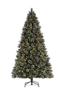 lot 547 image: 7.5ft Pre-Lit Glittering Frost Pine Artificial Christmas Tree, 350 LED, Green, by Holiday Time