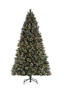lot 554 image: 7.5ft Pre-Lit Glittering Frost Pine Artificial Christmas Tree, 350 LED, Green, by Holiday Time