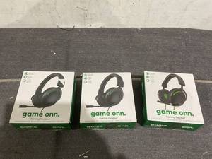lot 189 image: LOT OF 3 Onn. Xbox Wired Video Gaming Headset with 3.5mm Connector, Flip-to-Mute Mic, Lightweight Steel - Black and Green