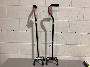 lot 540 image: LOT OF 2 Equate Quad Cane with Small Base for Walking, For Adults and Seniors, Black