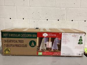 lot 543 image: 6.5 ft Pre-Lit Flocked Frisco Pine Artificial Christmas Tree with 250 Color-Changing LED Lights and Stand, by Holiday Time