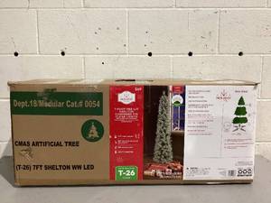 lot 544 image: 7 ft Pre-Lit Shelton Cashmere Pencil Fir Artificial Christmas Tree with 300 Clear LED Lights and Stand, by Holiday Time