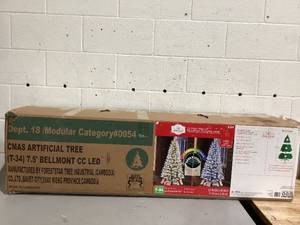 lot 552 image: 7.5 ft Flocked Pre-Lit Bellmont Christmas Tree with Color-Changing LED Lights and Stand, by Holiday Time