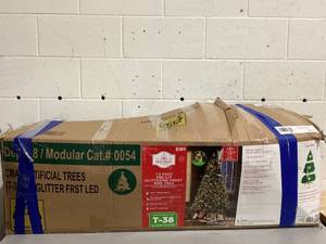 lot 559 image: 7.5ft Pre-Lit Glittering Frost Pine Artificial Christmas Tree, 350 LED, Green, by Holiday Time