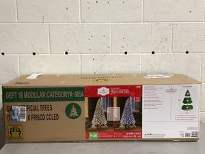 lot 564 image: 6.5 ft Pre-Lit Flocked Frisco Pine Artificial Christmas Tree with 250 Color-Changing LED Lights and Stand, by Holiday Time