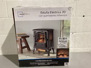 lot 487 image: Mainstays New 2-Setting 3D Electric Stove Heater with Life-like Flame, Black