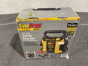 lot 216 image: EverStart 800 Peak Amp Jump Starter with 120 PSI Compressor, Pivoting LED Light, 3X USB Ports