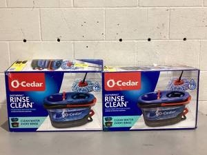 lot 583 image: LOT OF 2 O-Cedar RinseClean Clean Water Spin Mop and Bucket System  Clean with Clean Water  Removes 99% of Bacteria