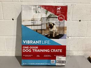 lot 591 image: Vibrant Life Single-Door Folding Dog Crate with Divider