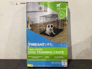lot 653 image: Vibrant Life Double Door Metal Wire Dog Crate with Leak-Proof Pan and Divider, 36 inch