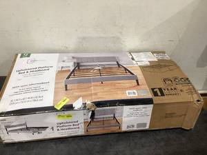 lot 659 image: Mainstays Upholstered Platform Bed, No Box Spring Needed, Gray